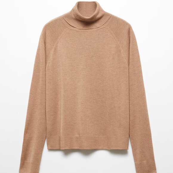 Mango Medium Tan Fine-Knit Turtleneck Sweater/NWT/XL - Picture 6 of 15